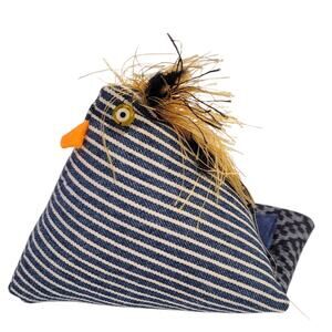 Chicken Pin Cushion Desk Weight Handmade Blue White Striped